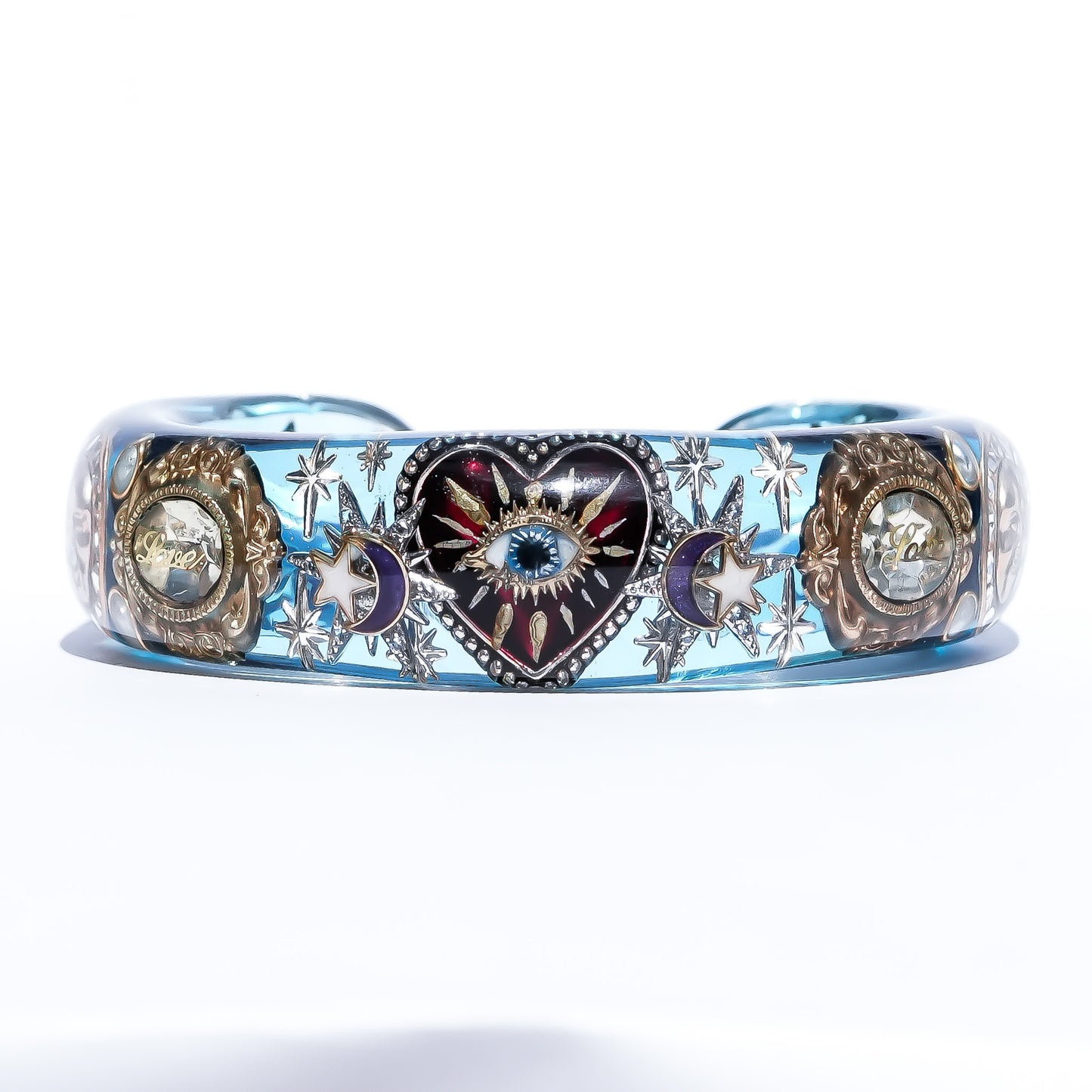 Mystic Eye & Dark Red Heart Bracelet - Clear Blue × Dark Red
