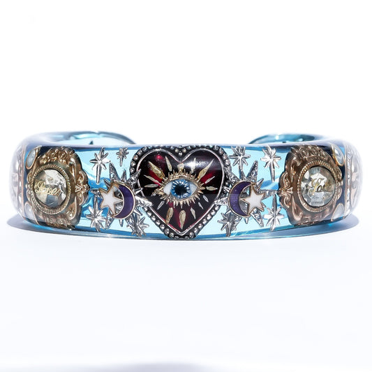 Mystic Eye & Dark Red Heart Bracelet - Clear Blue × Dark Red
