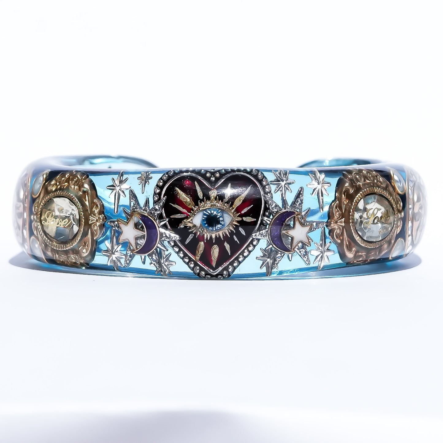 Mystic Eye & Dark Red Heart Bracelet - Clear Blue × Dark Red