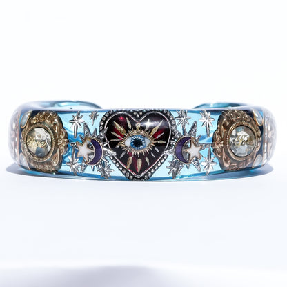 Mystic Eye & Dark Red Heart Bracelet - Clear Blue × Dark Red