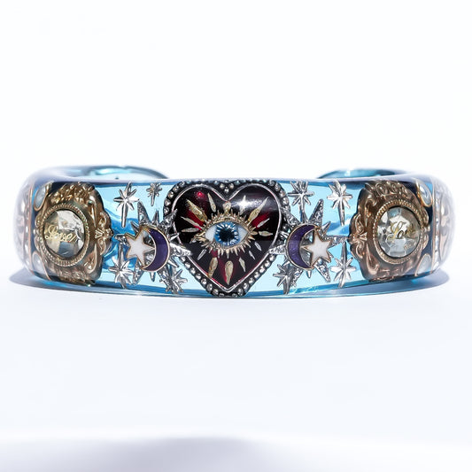 Mystic Eye & Dark Red Heart Bracelet - Clear Blue × Dark Red