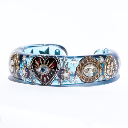 Mystic Eye & Dark Red Heart Bracelet - Clear Blue × Dark Red