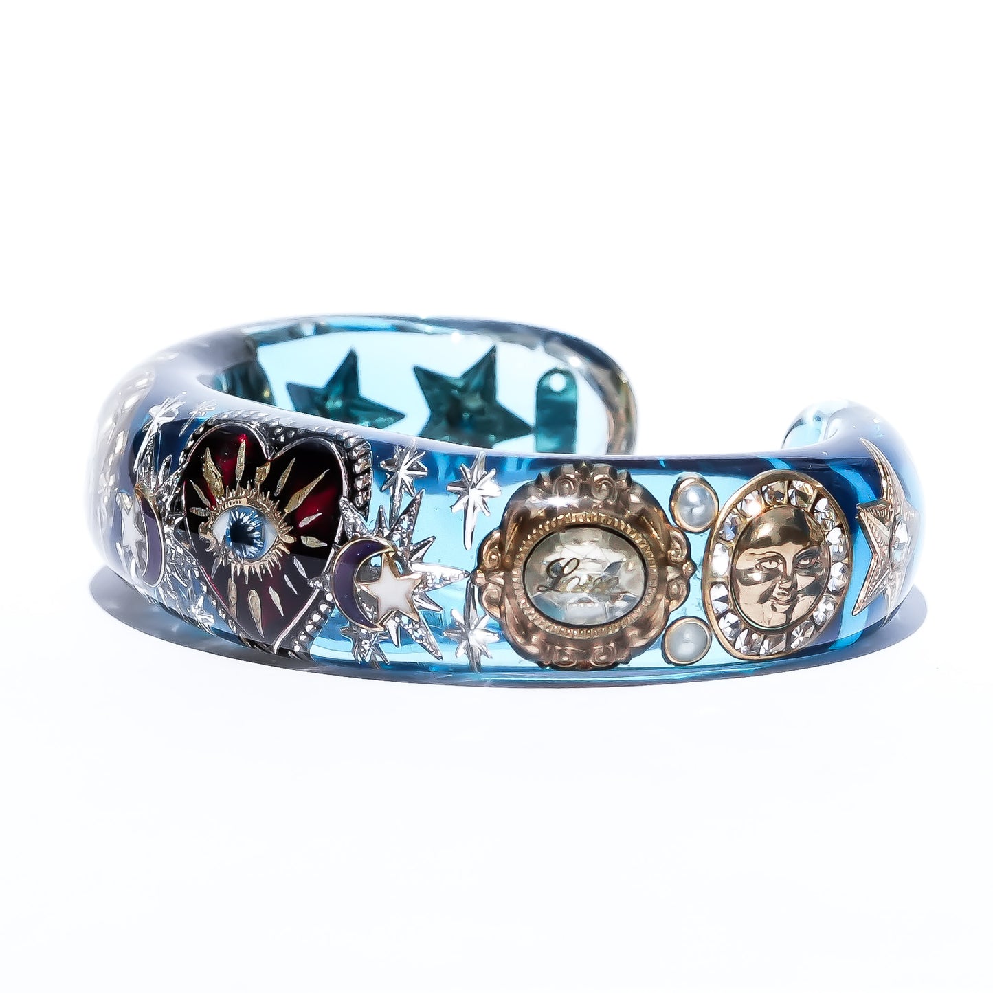 Mystic Eye & Dark Red Heart Bracelet - Clear Blue × Dark Red