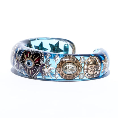 Mystic Eye & Dark Red Heart Bracelet - Clear Blue × Dark Red