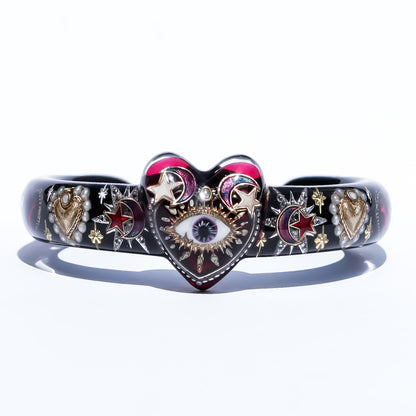 Mystic Heart Eye Bracelet - Black × Dark Rose Red
