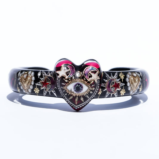 Mystic Heart Eye Bracelet - Black × Dark Rose Red