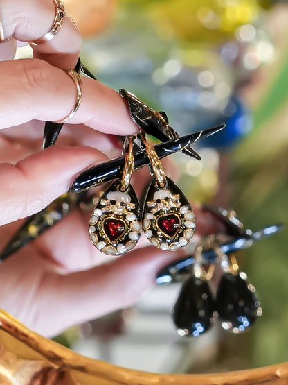 Memento Heart Drop Earrings - Black