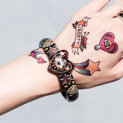 Mystic Heart Eye Bracelet - Black × Dark Rose Red