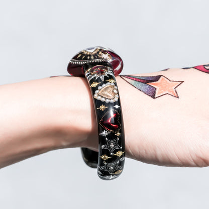 Mystic Heart Eye Bracelet - Black × Dark Rose Red