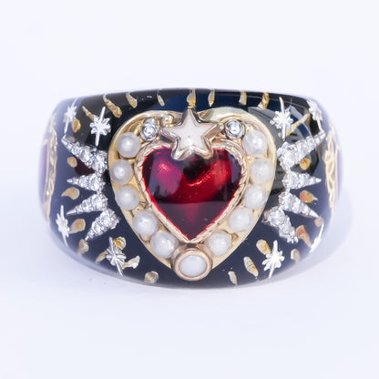 Starlit Heart Ring - Black  / #13