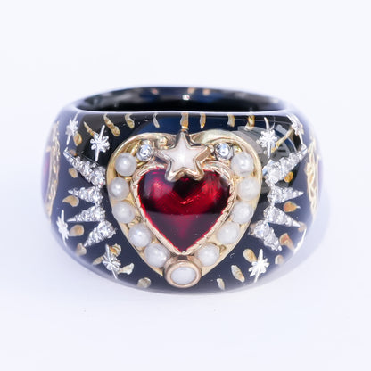 Starlit Heart Ring - Black  / #13