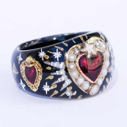 Starlit Heart Ring - Black  / #13