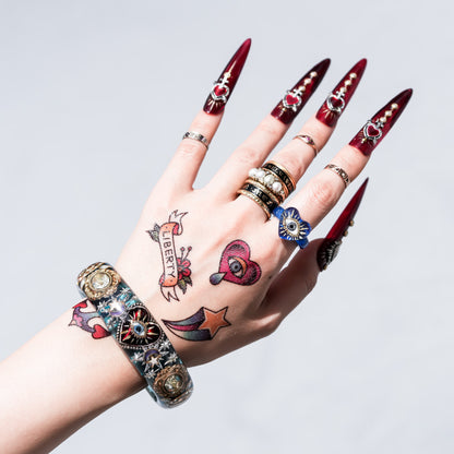 Mystic Eye & Dark Red Heart Bracelet - Clear Blue × Dark Red