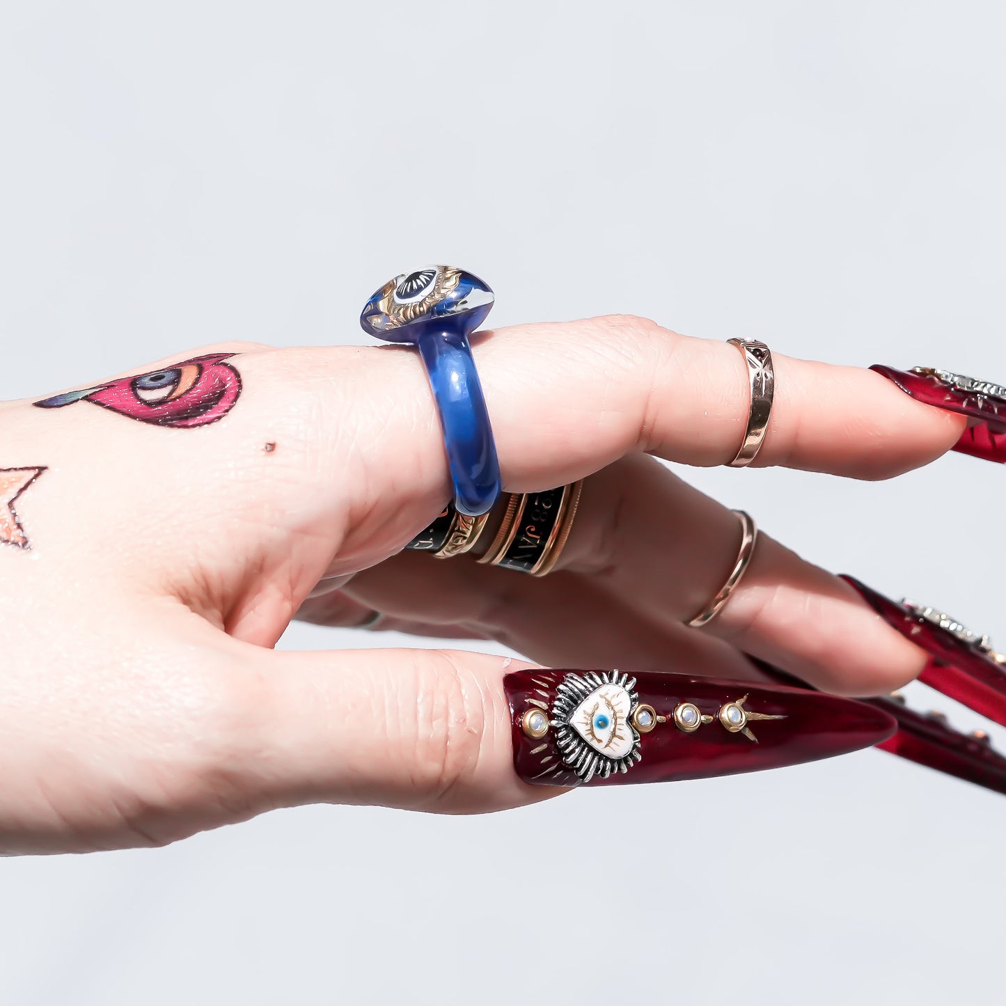 Mystic Blue Eye Heart Ring - Clear Blue / #11