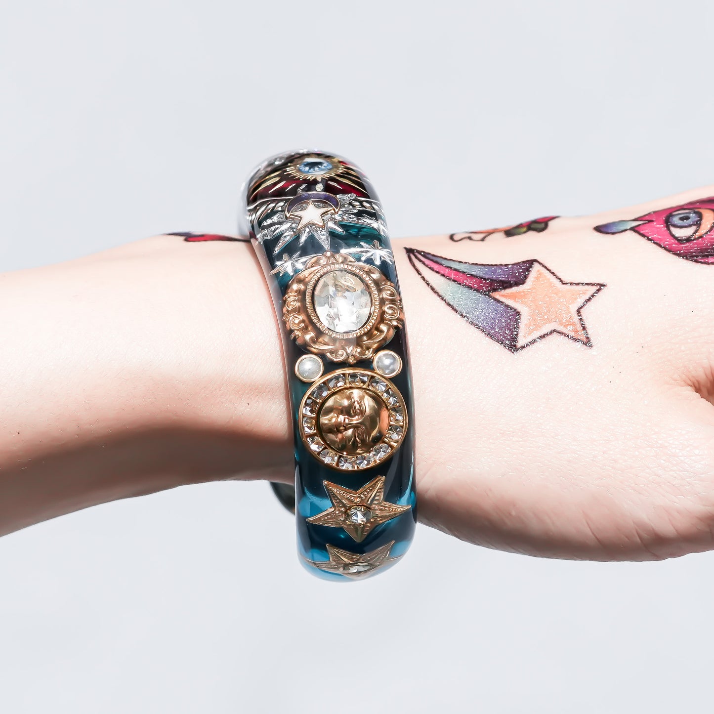 Mystic Eye & Dark Red Heart Bracelet - Clear Blue × Dark Red