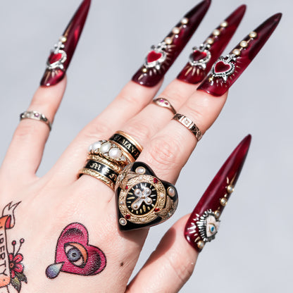 Cross Heart Ring - Black × Deep Red / #14