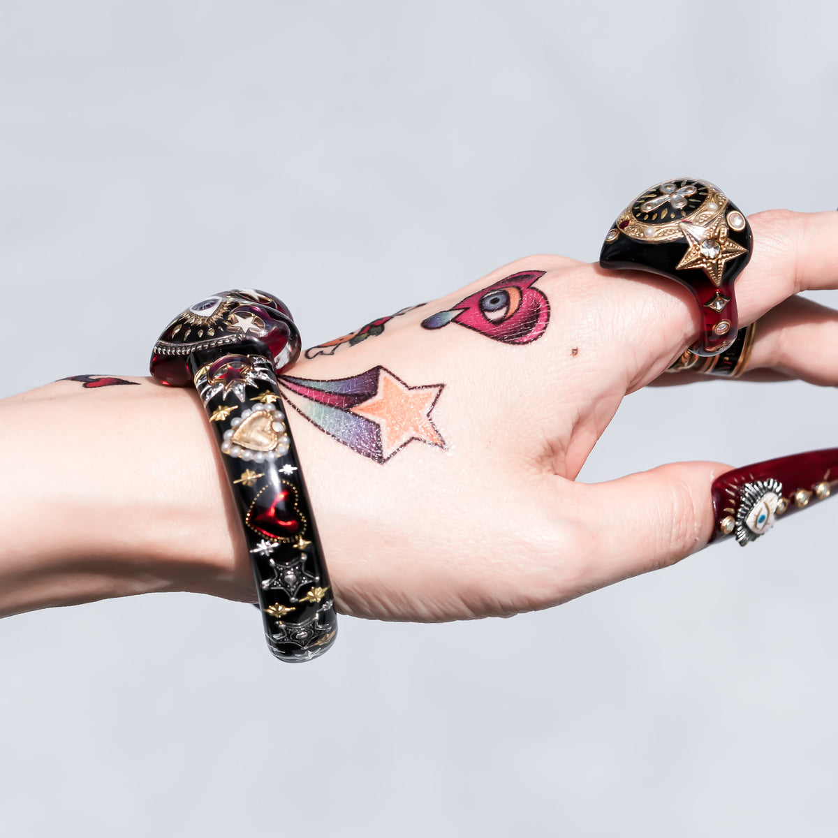 Cross Heart Ring - Black × Deep Red / #14