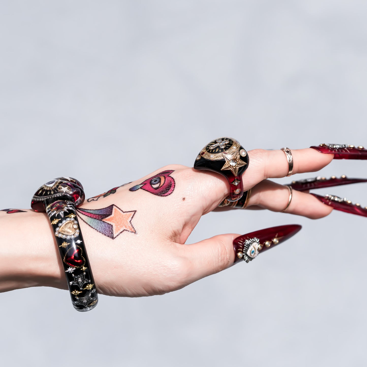 Cross Heart Ring - Black × Deep Red / #14