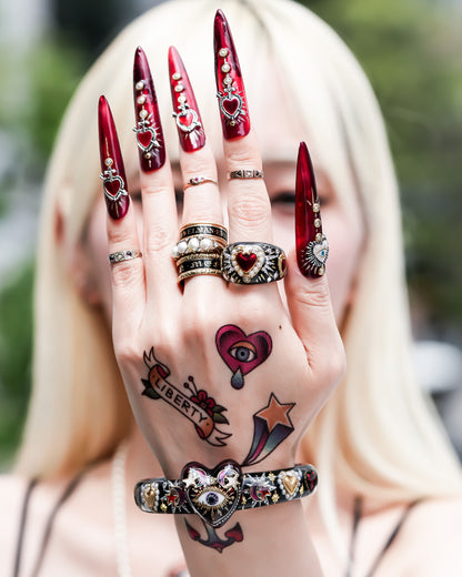 Sacred Heart Halo Ring - Black × Deep Red / #14 #16