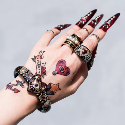 Mystic Heart Eye Bracelet - Black × Dark Rose Red