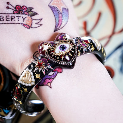 Mystic Heart Eye Bracelet - Black × Dark Rose Red