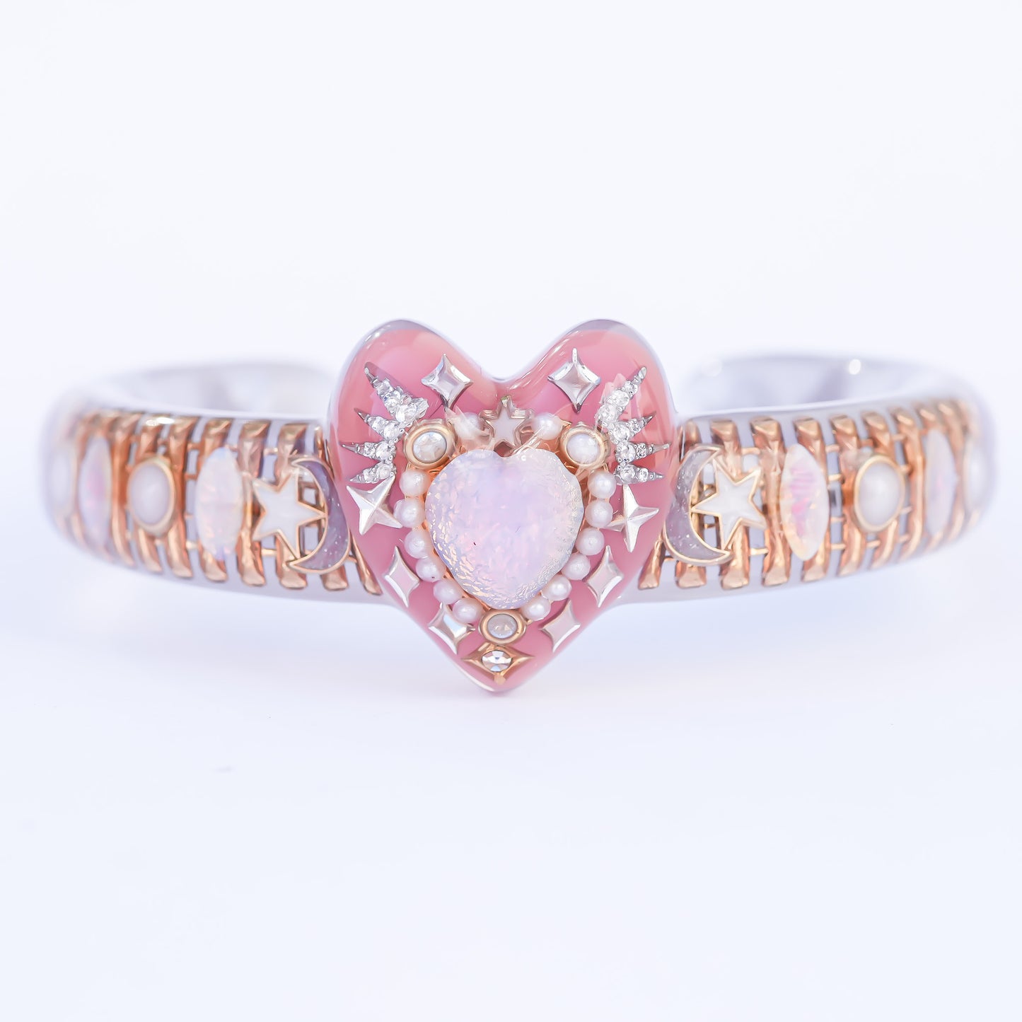 Opal Heart Crown Bangle – Smoky Pink & Gray