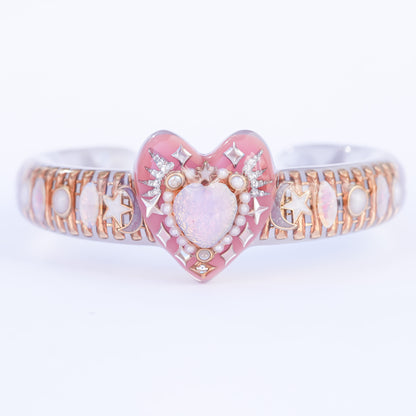 Opal Heart Crown Bangle – Smoky Pink & Gray