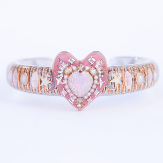 Opal Heart Crown Bangle – Smoky Pink & Gray