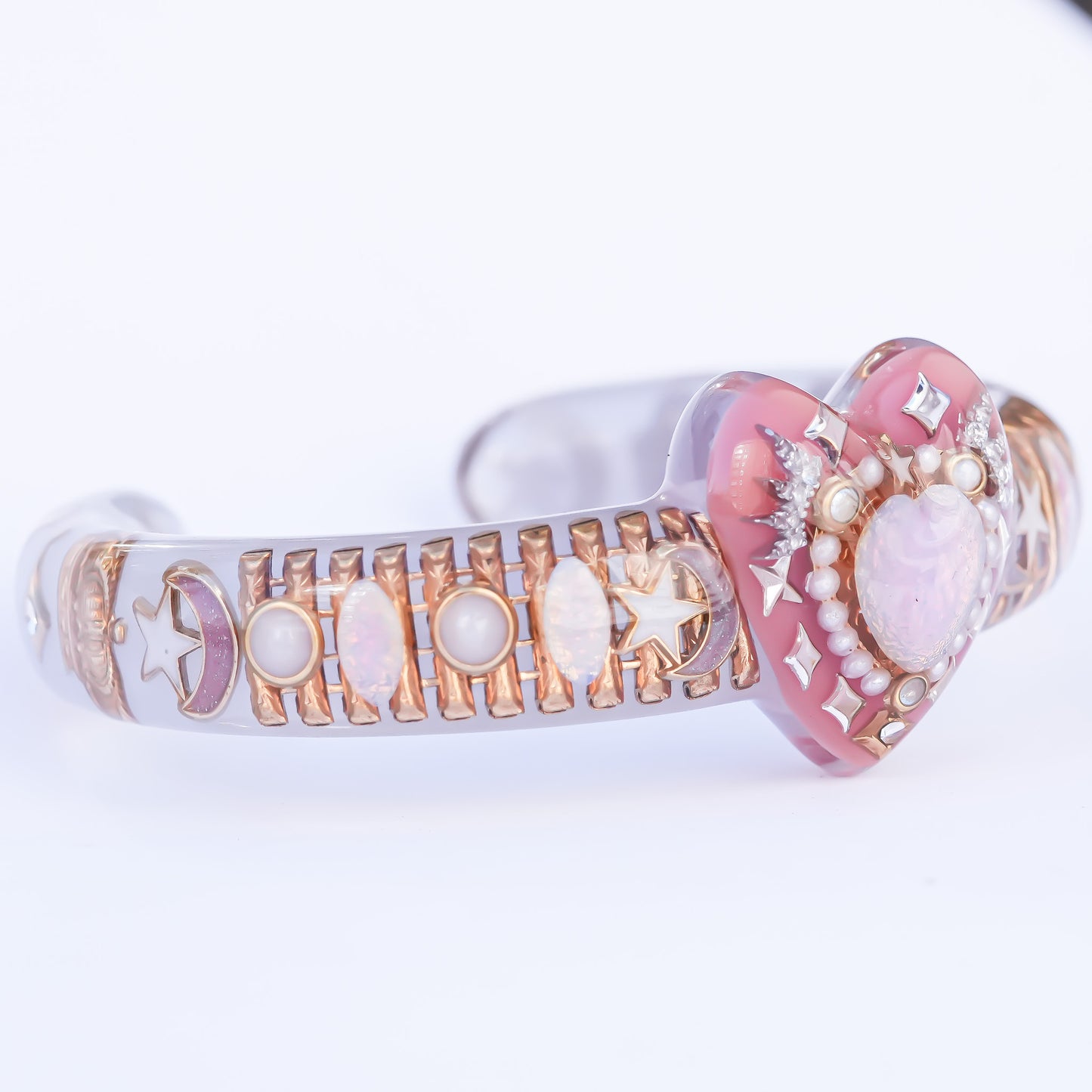 Opal Heart Crown Bangle – Smoky Pink & Gray