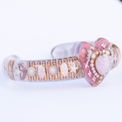 Opal Heart Crown Bangle – Smoky Pink & Gray