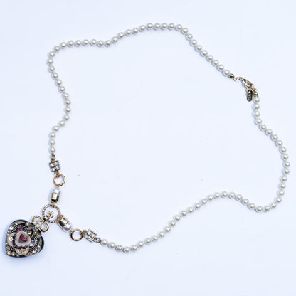 Crowned Red Heart & Moon Necklace - Black × Deep Red × Pearl
