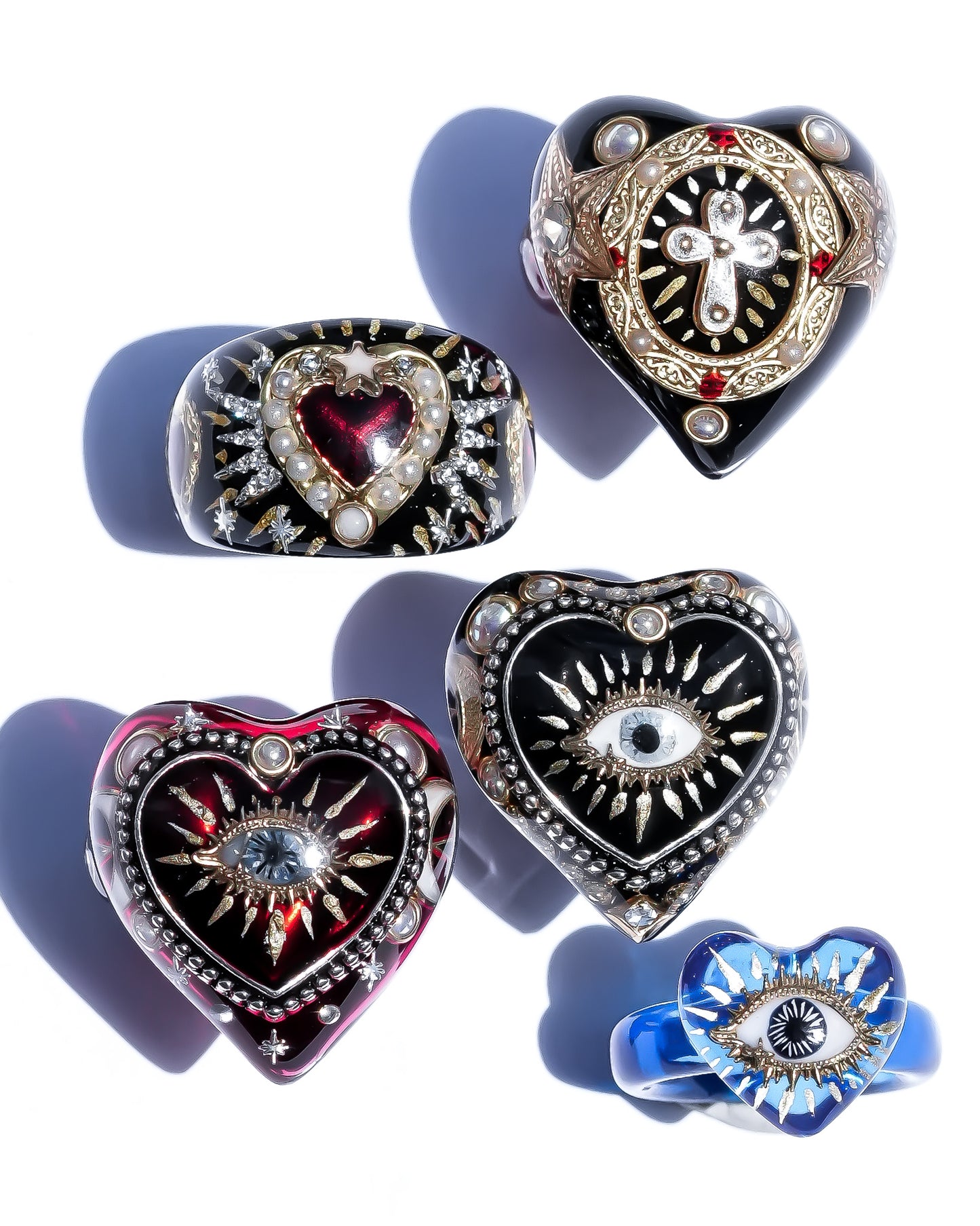 Cross Heart Ring - Black × Deep Red / #14