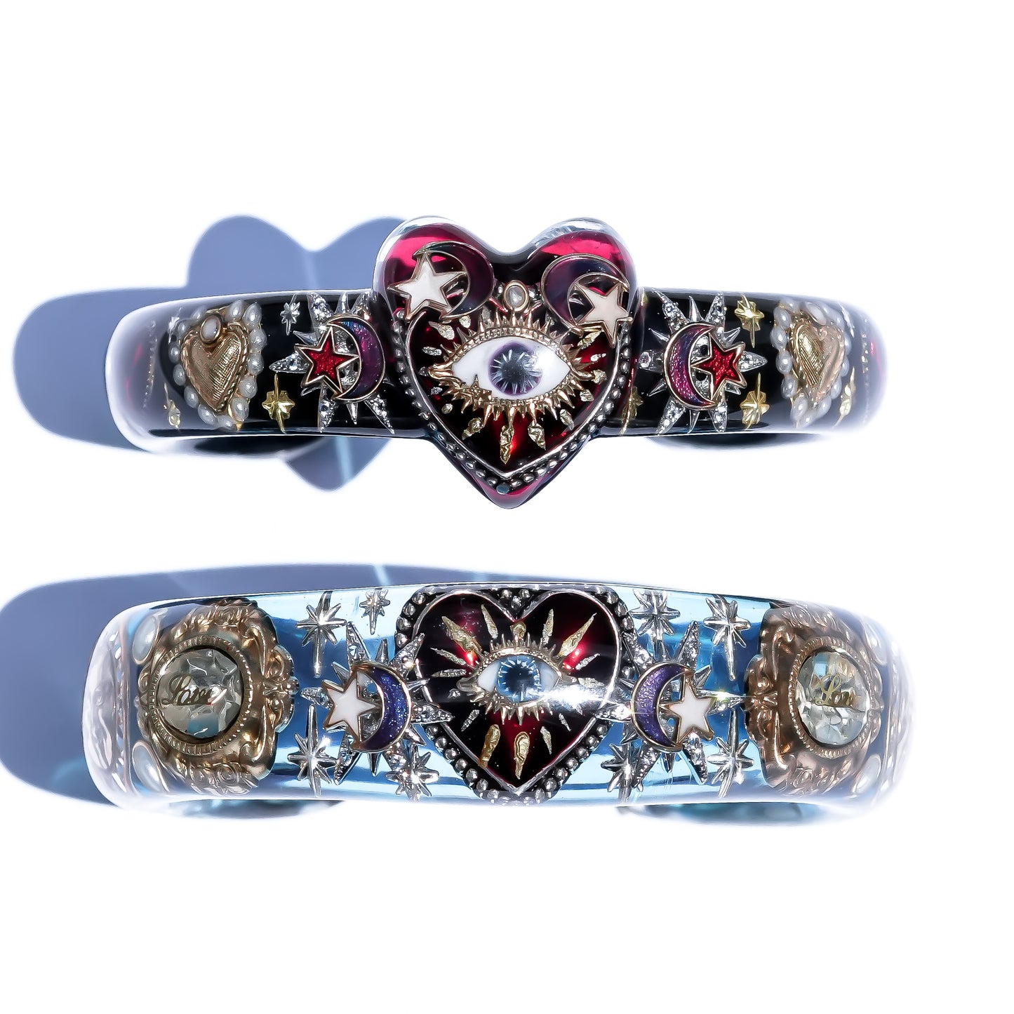 Mystic Eye & Dark Red Heart Bracelet - Clear Blue × Dark Red