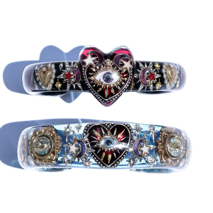 Mystic Eye & Dark Red Heart Bracelet - Clear Blue × Dark Red