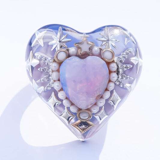 Celestial Winged Heart Ring – Pink Opal / #15