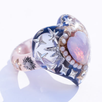 Celestial Winged Heart Ring – Pink Opal / #15
