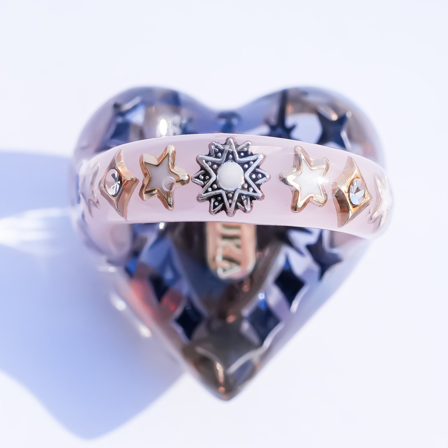 Celestial Winged Heart Ring – Pink Opal / #15