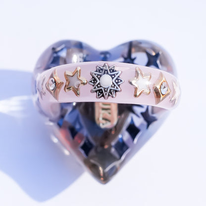 Celestial Winged Heart Ring – Pink Opal / #15