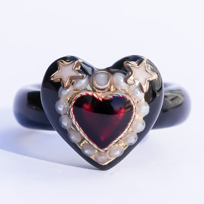 Starlit Heart Ring - Black / #11 #13