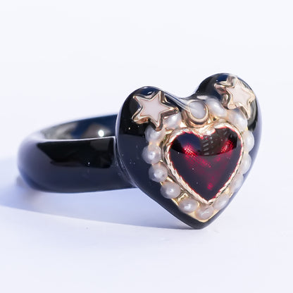Starlit Heart Ring - Black / #11 #13