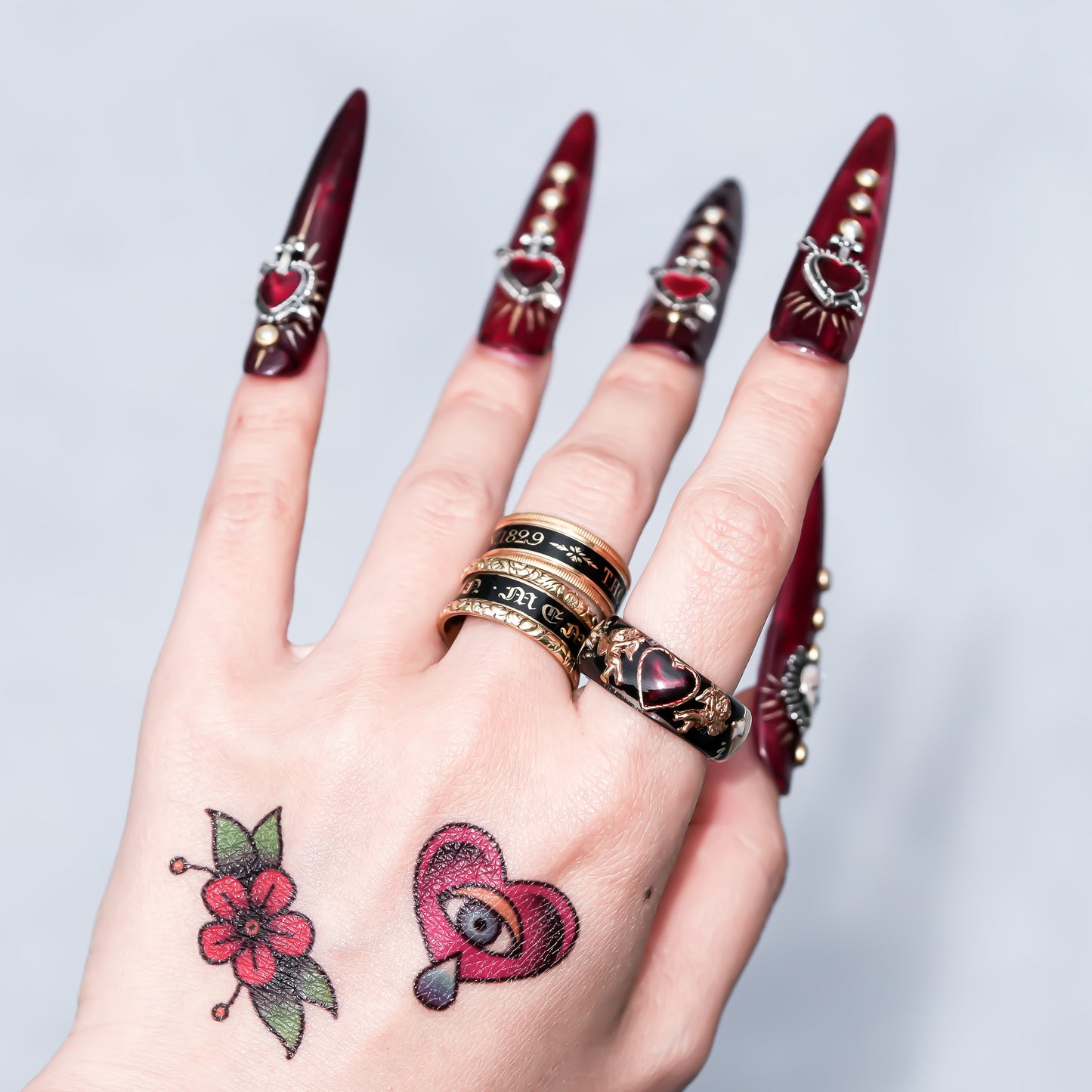 Midnight Cupid Heart Ring - Black × Deep Red / #8 #11