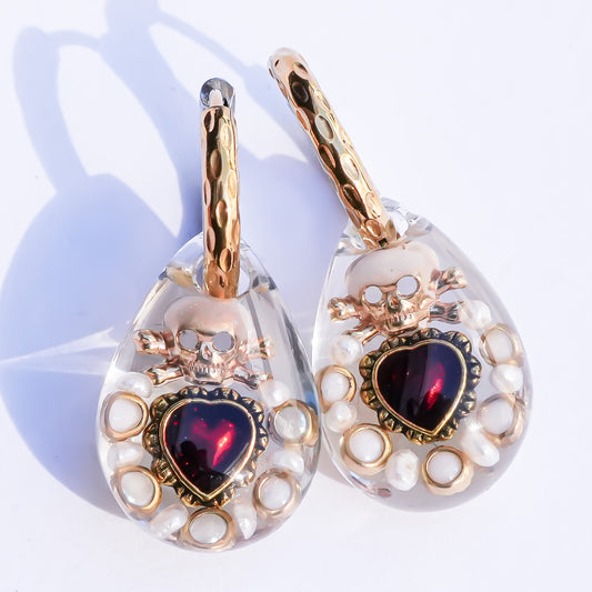 Memento Heart Drop Earrings - Clear
