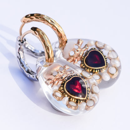 Memento Heart Drop Earrings - Clear