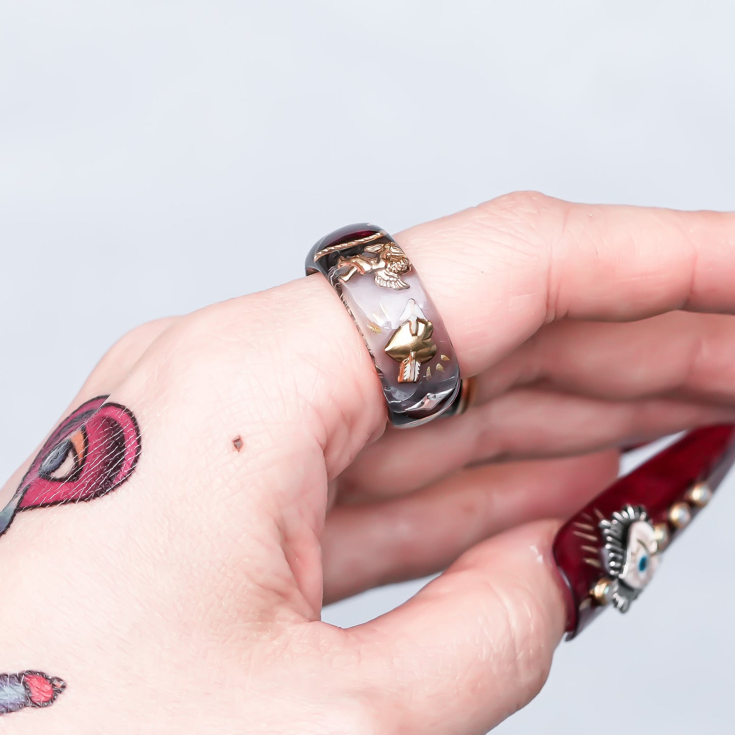 Cupid’s Secret Heart Ring - Smoky Blue × Deep Red / #11
