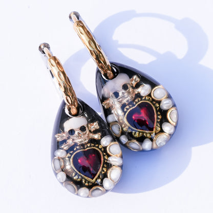 Memento Heart Drop Earrings - Black