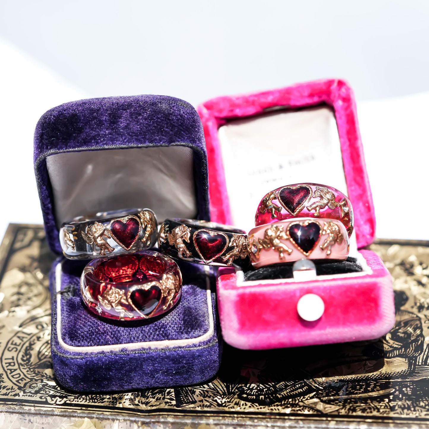 Midnight Cupid Heart Ring - Black × Deep Red / #8 #11