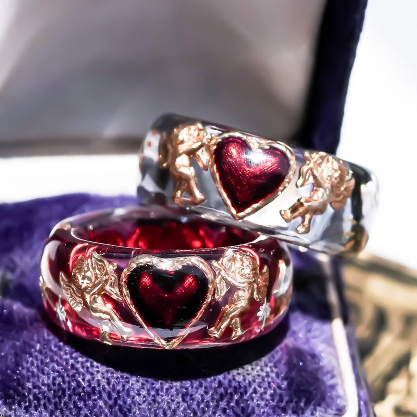 Royal Cupid Heart Ring - Red × Deep Red / #12 #14