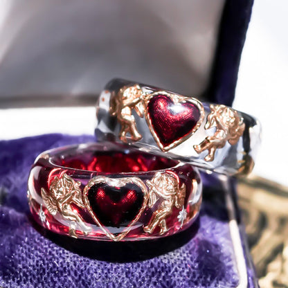 Royal Cupid Heart Ring - Red × Deep Red / #12 #14