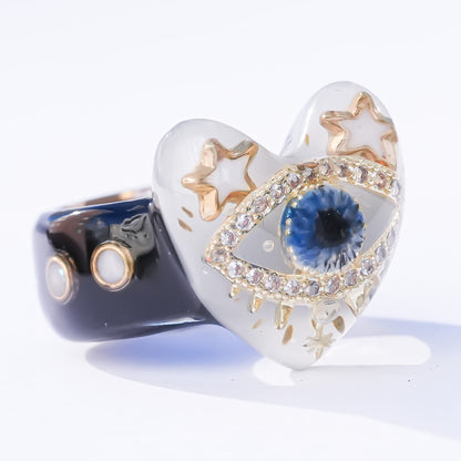 Mystic Eye Heart Ring - White / #5