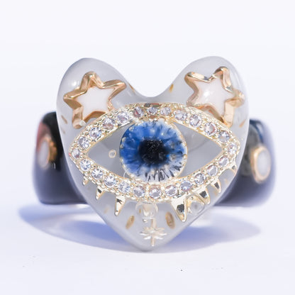 Mystic Eye Heart Ring - White / #5